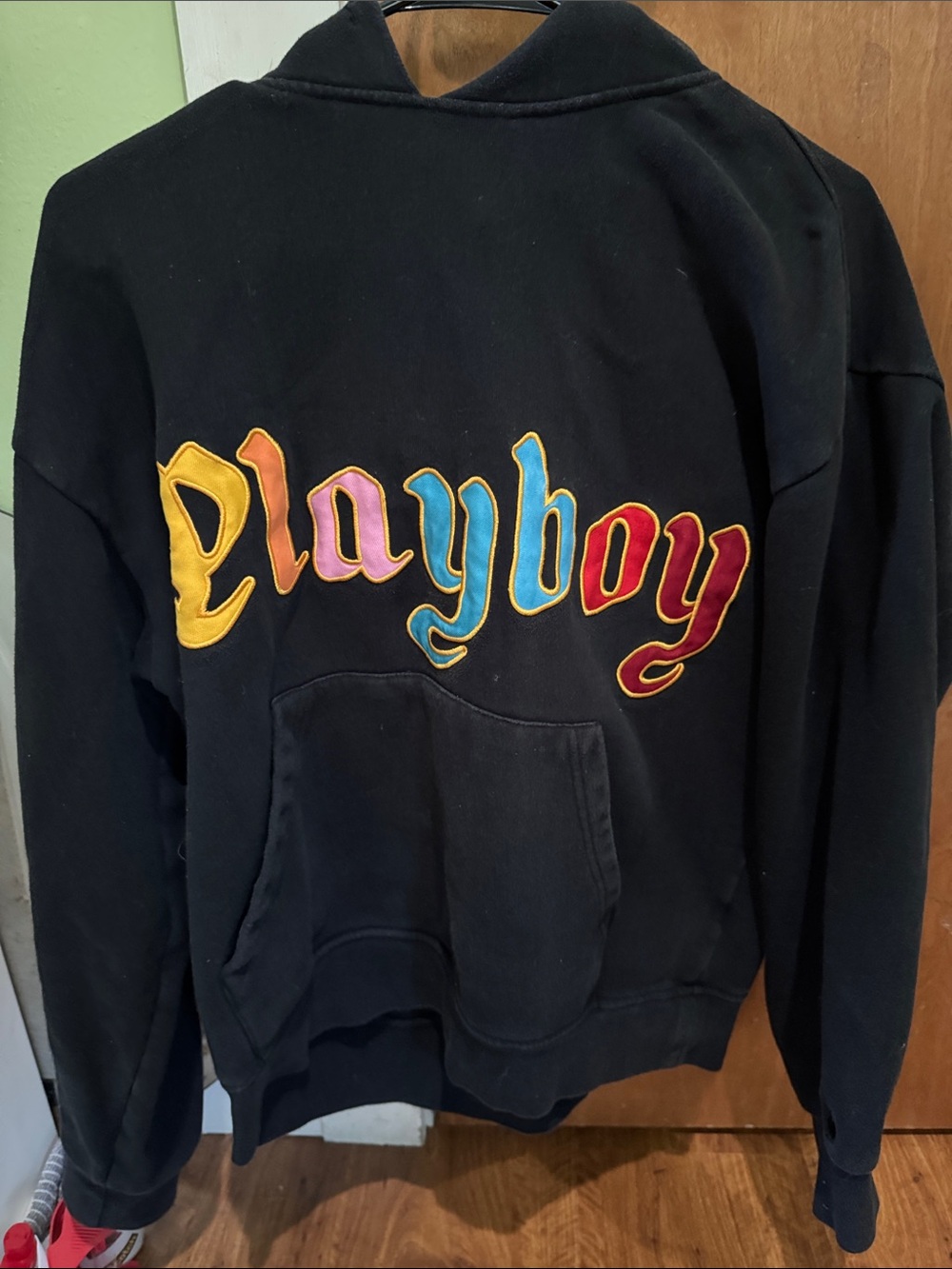 PLAYBOY UnIsex Black Hoodie with Multicolor Script Logo